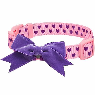 Blueberry Pet Dog Velvety Heart Flocked Collar with Bow