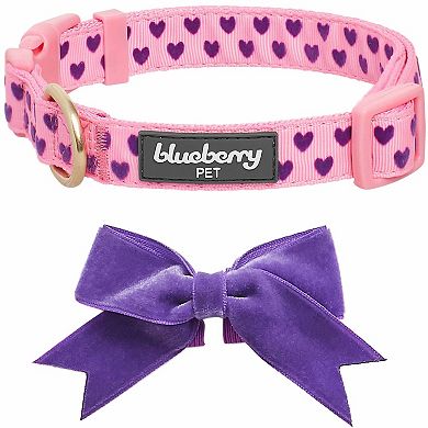 Blueberry Pet Dog Velvety Heart Flocked Collar with Bow