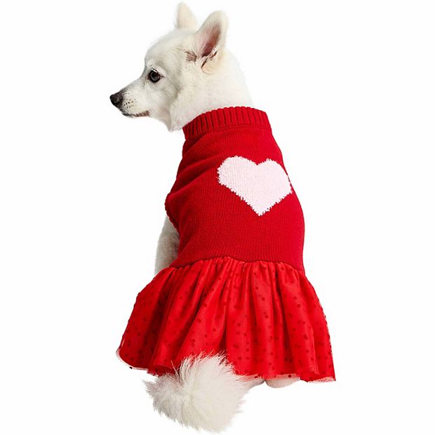 white christmas dresses KOOLTAIL Dog Sweater Dress Turtleneck Winter Clothes - Warm Girl Dogs Coat  Beautiful Love Heart Pattern Valentine's Day Knit Ugly Sweater with Leash  Hole for Dogs Puppy Cat main image 0