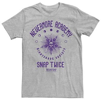 Men's Wednesday Nevermore Academy Snap Twice Logo Tee