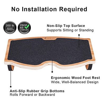 Wooden Rocking Under Desk Foot Rest, Non-Slip Stool For Home And Office