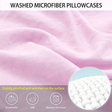 2Pcs Brushed Pillowcases Washed Microfiber Envelope Closure Queen(20"x30")