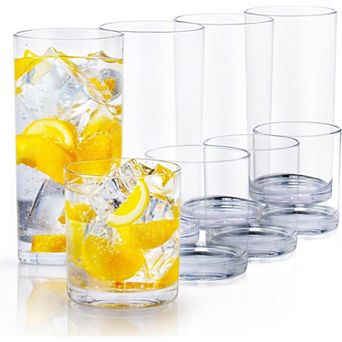 Zulay Kitchen Acrylic Glasses Drinkware - 8 pc Unbreakable Plastic Tumblers (12&16oz)