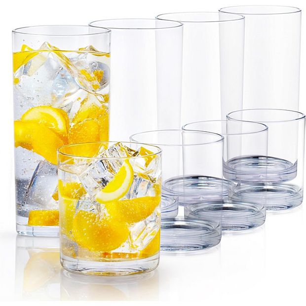 Zulay Kitchen Acrylic Glasses Drinkware - 8 Piece Unbreakable Plastic  Tumblers (12&16oz)