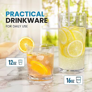 Zulay Kitchen Acrylic Glasses Drinkware - 8 Piece Unbreakable Plastic Tumblers (12&16oz)