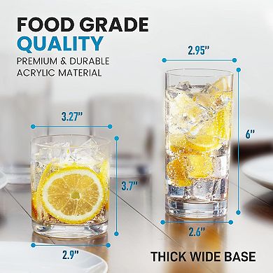 Zulay Kitchen Acrylic Glasses Drinkware - 8 Piece Unbreakable Plastic Tumblers (12&16oz)