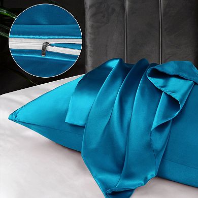 Luxury Satin Pillowcases for Skin Set of 2, Zipper Closure Standard(20"x26")