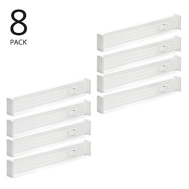 mDesign Expandable Adjustable Kitchen Drawer Divider, Foam Ends, 8 Pack, White