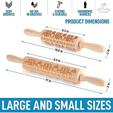 Zulay Kitchen Wooden Carved Christmas Rolling Pin (Set of 2)