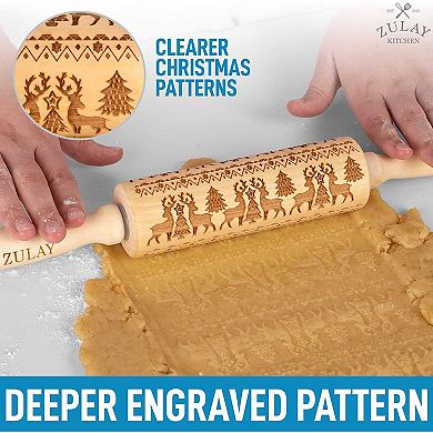 Zulay Kitchen Wooden Carved Christmas Rolling Pin (Set of 2)