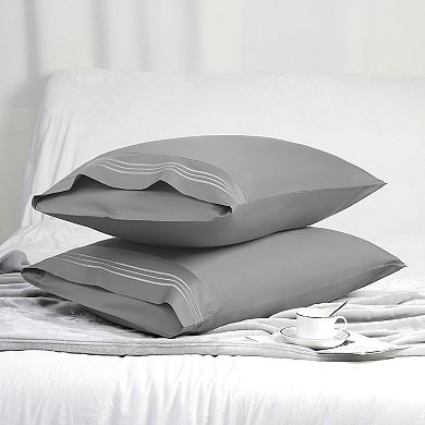 100% Long-Staple Combed Cotton Embroidered Pillow Cases 2pcs King(20"x36")