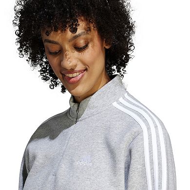 Women's adidas Essentials 3-Stripes Fleece Quarter-Zip Cropped Sweatshirt