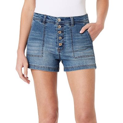 Juniors WallFlower Insta Stretch Flirty Curvy High Rise Exposed Button Shorts