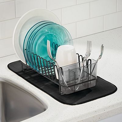 mDesign Kitchen Counter Dish Drying Rack Microfiber Mat Set of 2