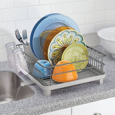 mDesign Alloy Steel Sink Dish Drying Rack Holder with Swivel Spout