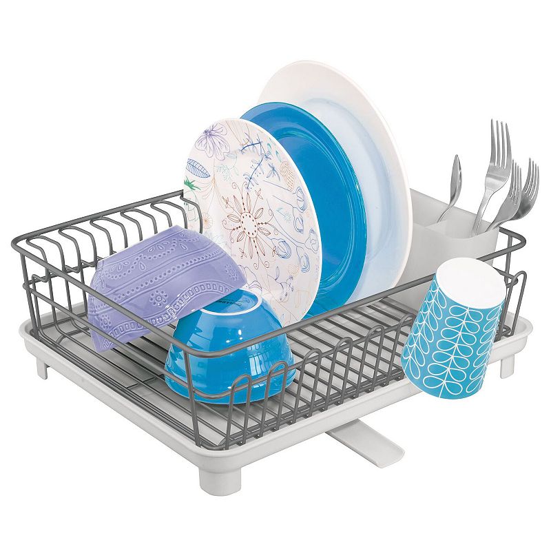 mDesign Kitchen Counter Dish Drying Rack & Microfiber Mat, Set of 2 -  Black/Gray 