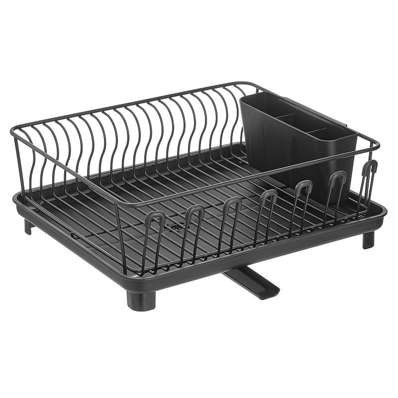 Mega Chef Dish Rack with 14 Plate Positioners and a Detachable Utensil Holder, Black