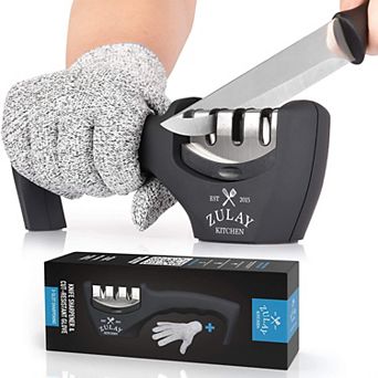 Zulay Kitchen 3 Stage Knife Sharpener & Cut-Resistant Glove