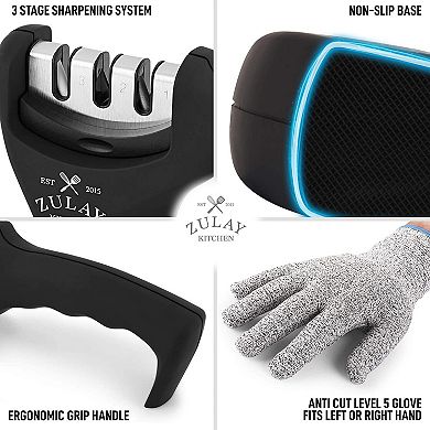 Zulay Kitchen 3 Stage Knife Sharpener & Cut-Resistant Glove