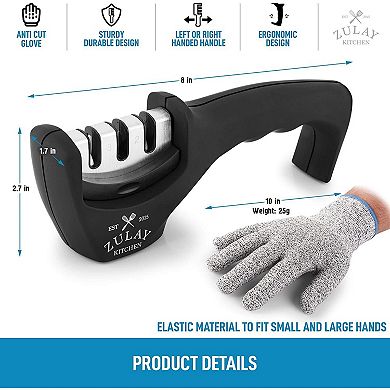 Zulay Kitchen 3 Stage Knife Sharpener & Cut-Resistant Glove