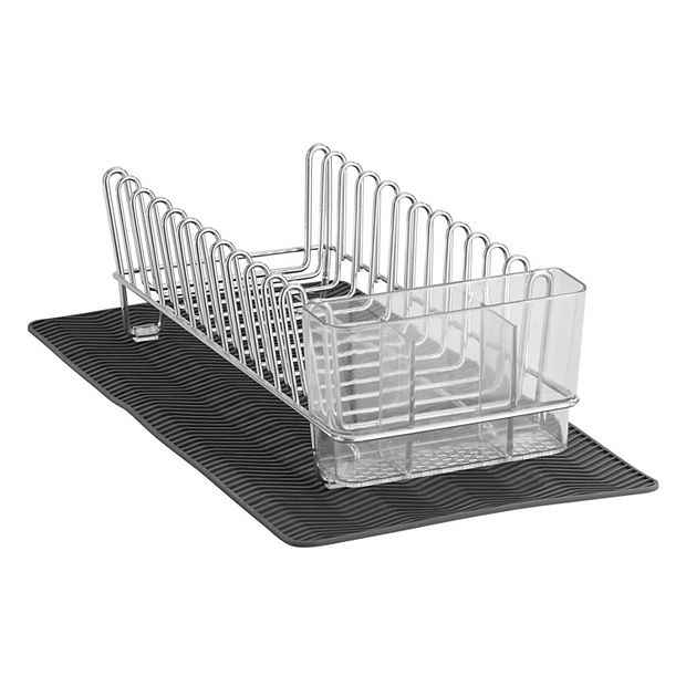 mDesign Compact Dish Drying Rack and Silicone Mat Set of 2