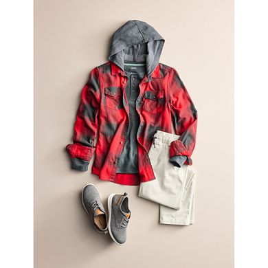 Boys 8-20 Sonoma Goods For Life® Hooded Flannel Shirt in Regular & Husky