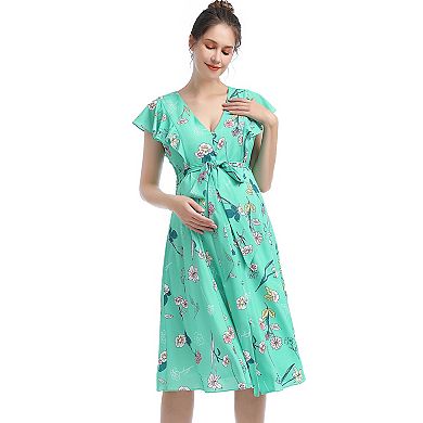 Pokkori Maternity Nursing Belted Midi Dress