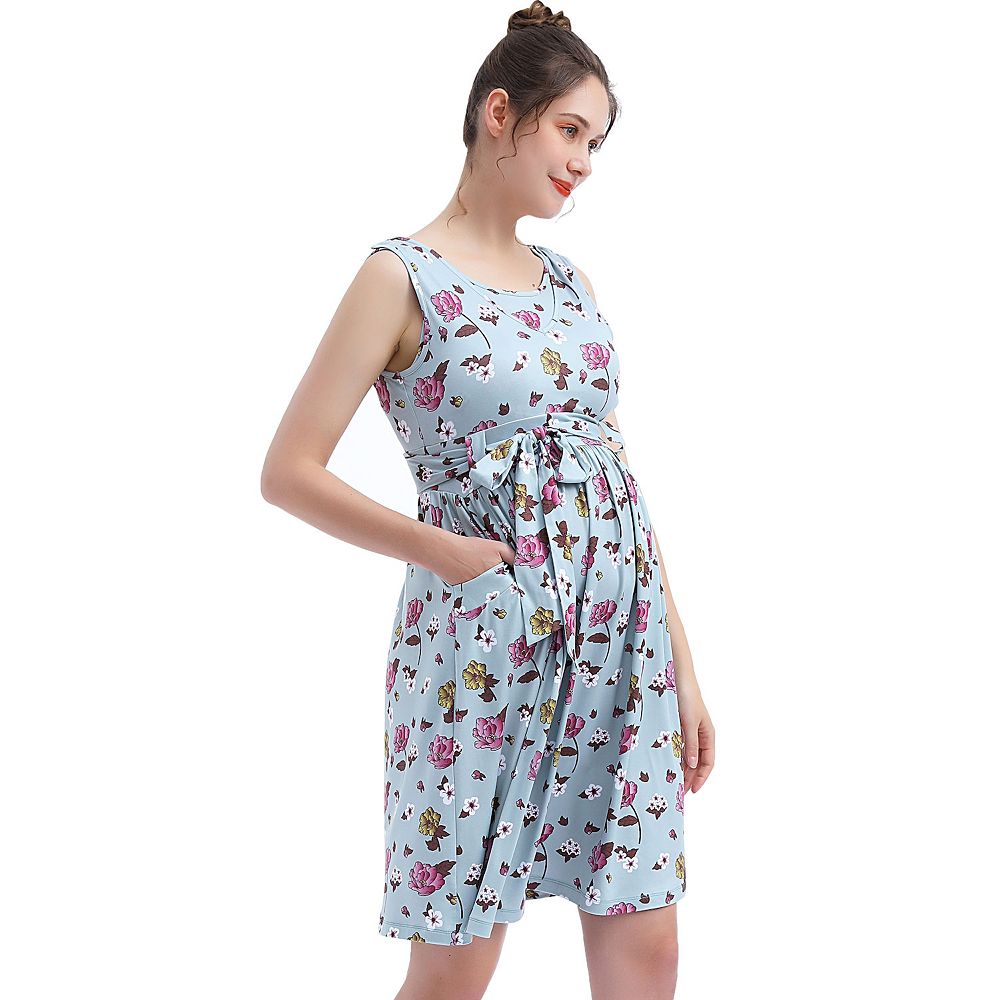Pokkori Maternity Nursing Belted Sleeveless Skater Dress