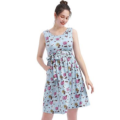 Pokkori Maternity Nursing Belted Sleeveless Skater Dress