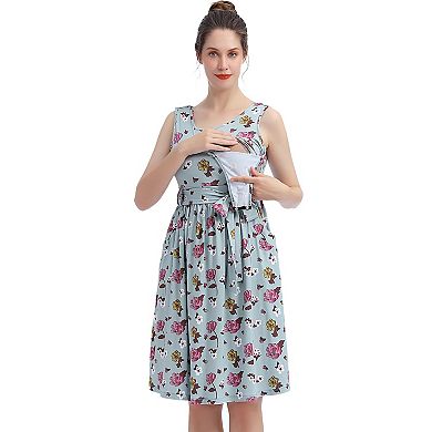 Pokkori Maternity Nursing Belted Sleeveless Skater Dress