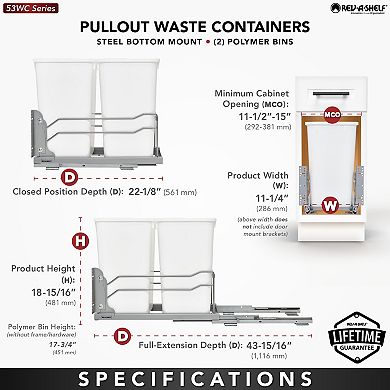 Rev-A-Shelf Double Pull Out Trash Can 27 Qt with Soft-Close, 53WC-1527SCDM-212