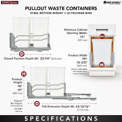 Rev-A-Shelf Double Pull Out Trash Can 27 Qt with Soft-Close, 53WC-1527SCDM-212