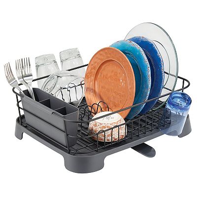 mDesign Large Kitchen Counter Dish Drying Rack with Swivel Spout