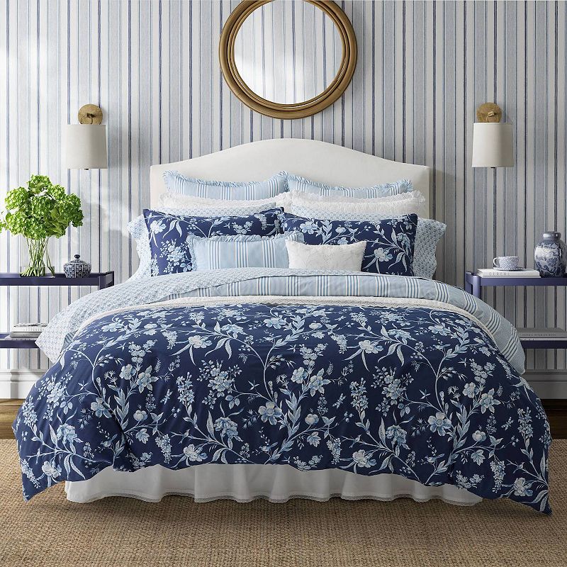 Laura Ashley Branch Toile 7-piece Blue Comforter Set, Full/Queen