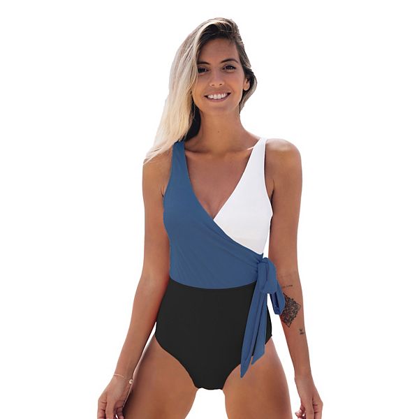 CUPSHE Women's One Piece Swimsuit Color Block One Shoulder Bowknot Bathing  Suit