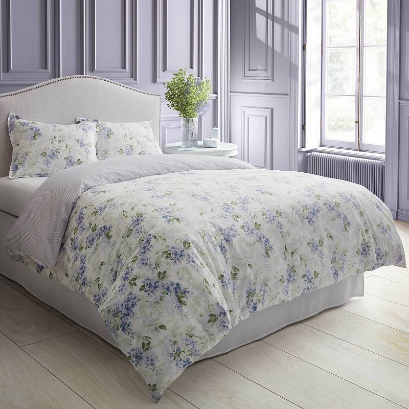 50630316 Laura Ashley Wisteria Duvet Cover Set, Grey, Twin sku 50630316