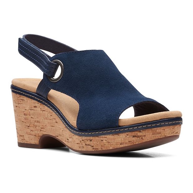 Clarks navy best sale blue wedge sandals