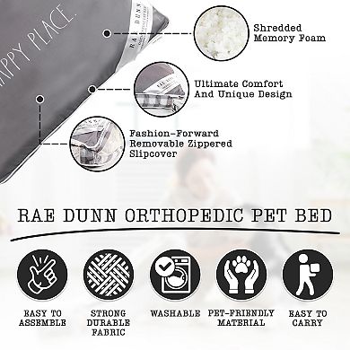 Rae Dunn "Happy Place" Orthopedic Pet Pillow Bed 