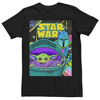 Men's Star Wars The Mandalorioan The Child & Mando Psychedelic Poster Tee