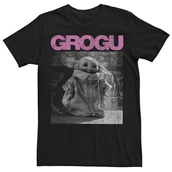 Men's Star Wars The Mandalorioan Grogu Wall Black & White Pose Tee