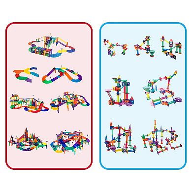 PicassoTiles 108 PC 3-in-1 Marble Run Race Track Building Block, Building STEM Toy for Kids 3+