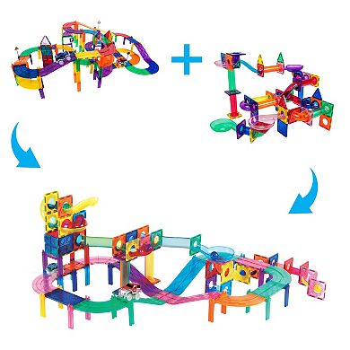 PicassoTiles 108 PC 3-in-1 Marble Run Race Track Building Block, Building STEM Toy for Kids 3+