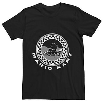 Men's Nintendo Mario Kart Mario Mono Checkered Round White Tee