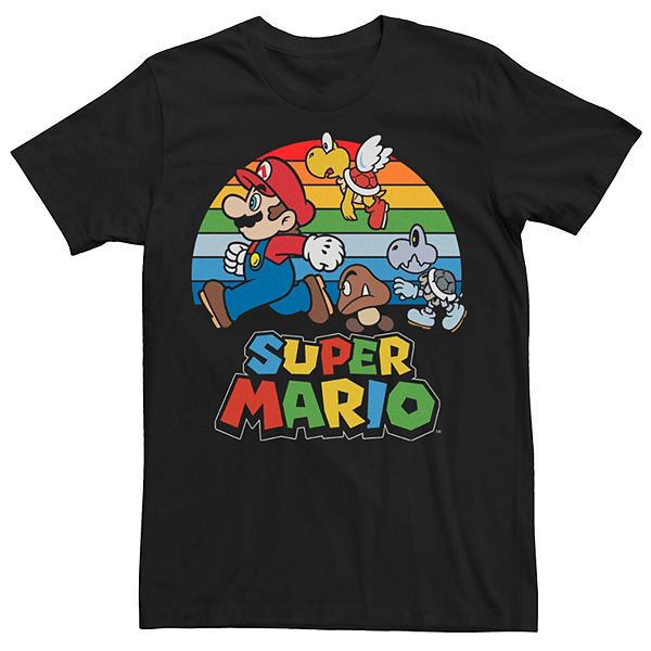 Men's Nintendo Super Mario Group Shot Rainbow Line Sunset Chase Tee