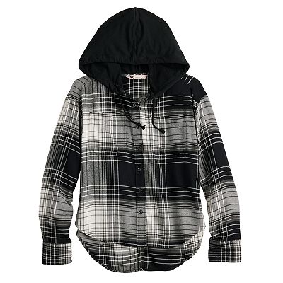 Juniors SO Hooded Flannel Shirt