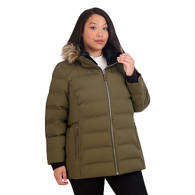 Plus Size ZeroXposur Holly Heavyweight Faux Fur Trim Quilted Puffer Jacket