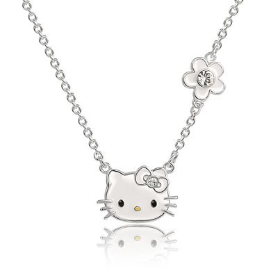 Sanrio Silver Tone Hello Kitty Crystal Birthstone Necklace