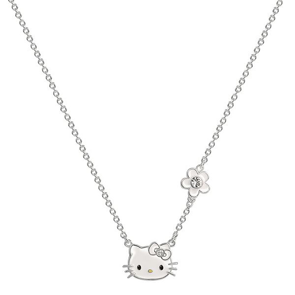 Sanrio Silver Tone Hello Kitty Crystal Birthstone Necklace, Women's, Size: 18, White