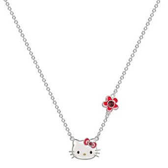 Sanrio Silver Tone Hello Kitty Crystal Birthstone Necklace