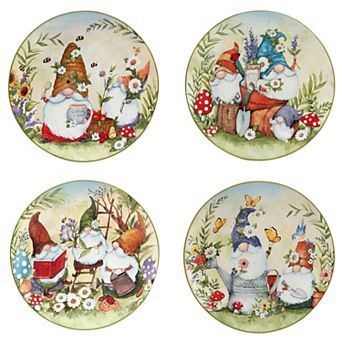 Certified International Garden Gnomes 4 pc Dinner Plate Set